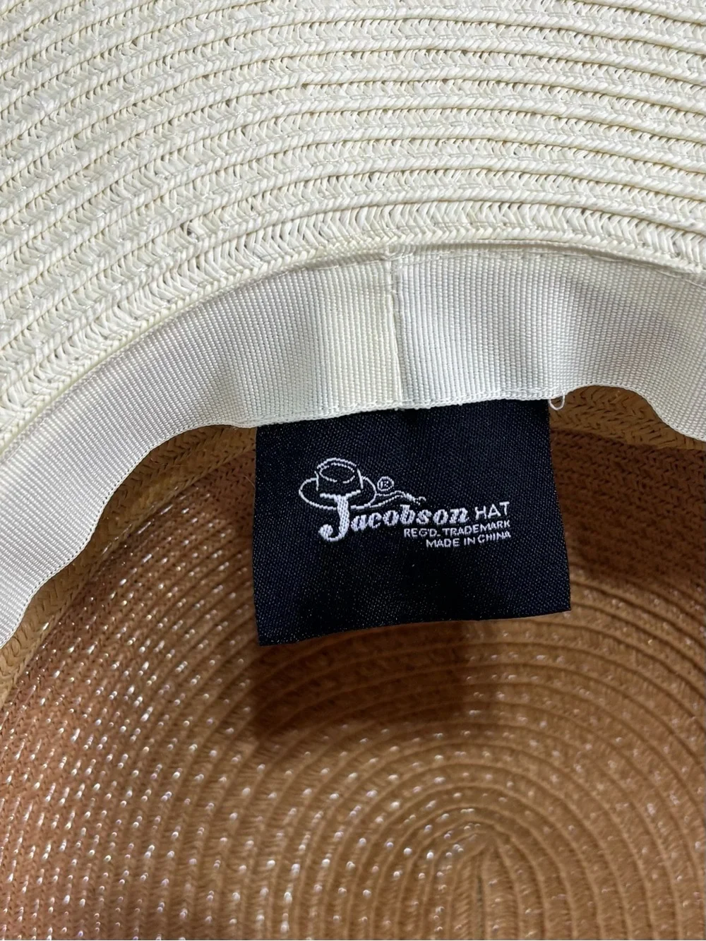 Jacobson Hat Two Tone Straw Sun Hat Wide Brim Frayed Edge Beach 21.5”